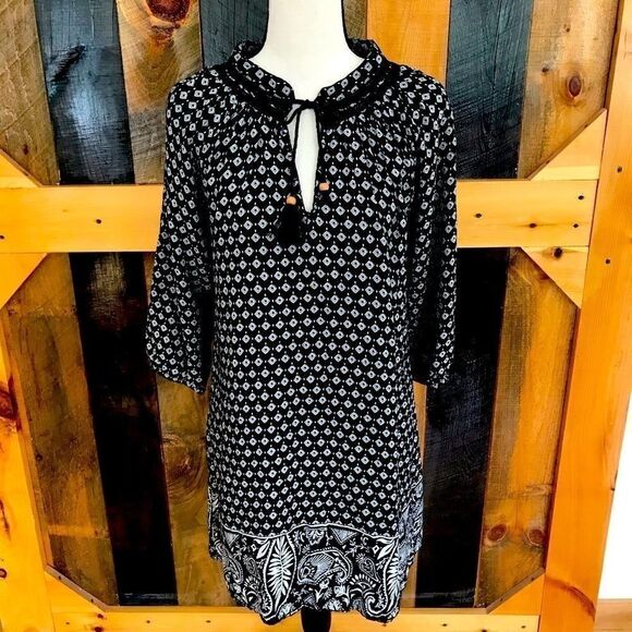 ROXY peasant style dress with mixed pattern hem - Picture 1 of 10